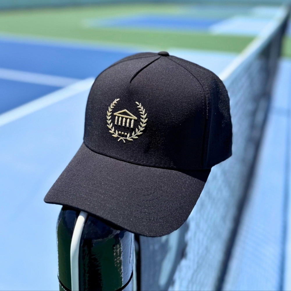 SPARTUS Baseball Cap Black Gold Logo Adjustable Snapback Pickleball New